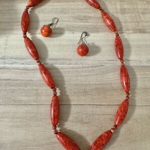 Elegant Red Jasper Beaded Necklace and Earring Set